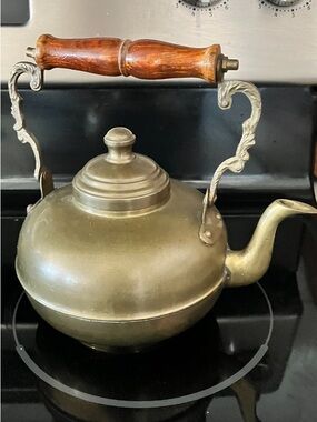 Classic Brass Teakettle with Wood Handle - Brass Finish